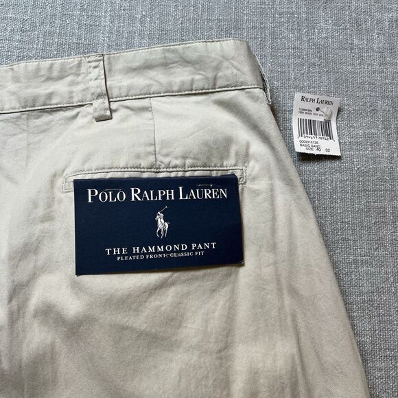 Polo Ralph Lauren Pants Mens 40x32 Beige Hammond Pleated Classic Fit Chino NEW - Picture 5 of 6